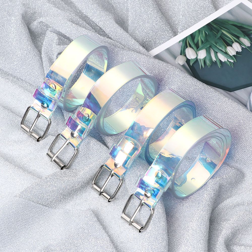 Transparent Laser Rainbow Waistband Belt for Men Women Pin Buckle Wide Waist Bands Ladies Waistband Fashion Punk Waist Strap