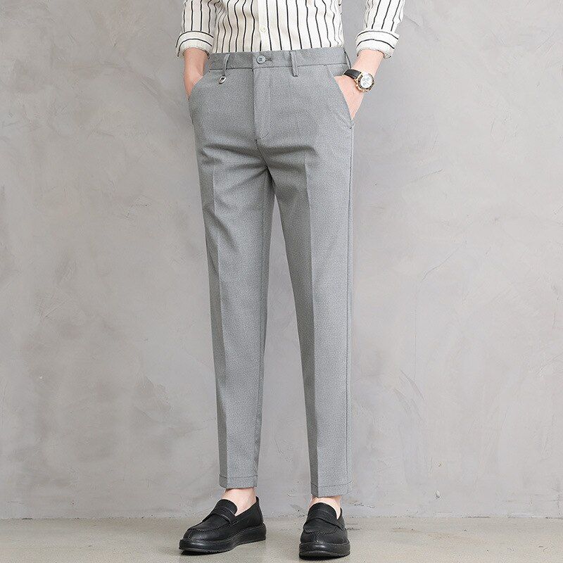 Pleated Thin Mens Suit Pants Black White Slim White Dress Pants Men Trousers Office Business Korea Style Clothing 2022 Summer