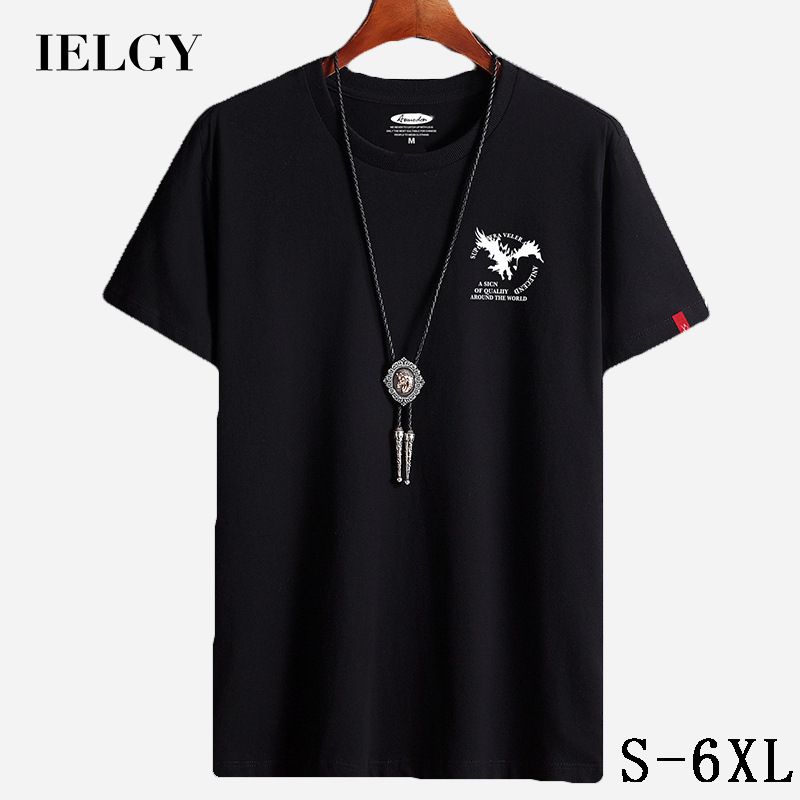 IELGY summer short-sleeved t-shirt men's pattern cotton round neck bottoming shirt plus size