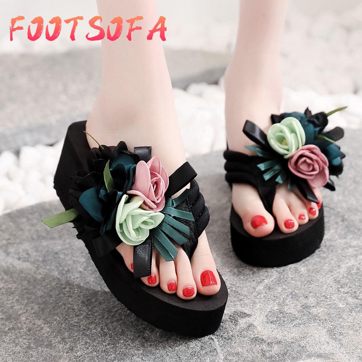 Women Flowers Beach  Sandals Home Slipper Flip-Flops Wedges Shoes Slippers for women