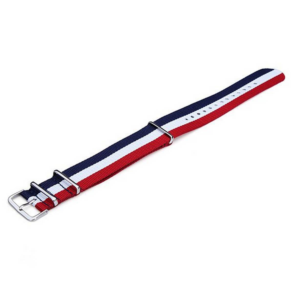 High Quality 22mm Nylon Polyamides Canvas Color Fashion Mental Wrist Men Women Watch Band Red + white + blue - Red   white   blue