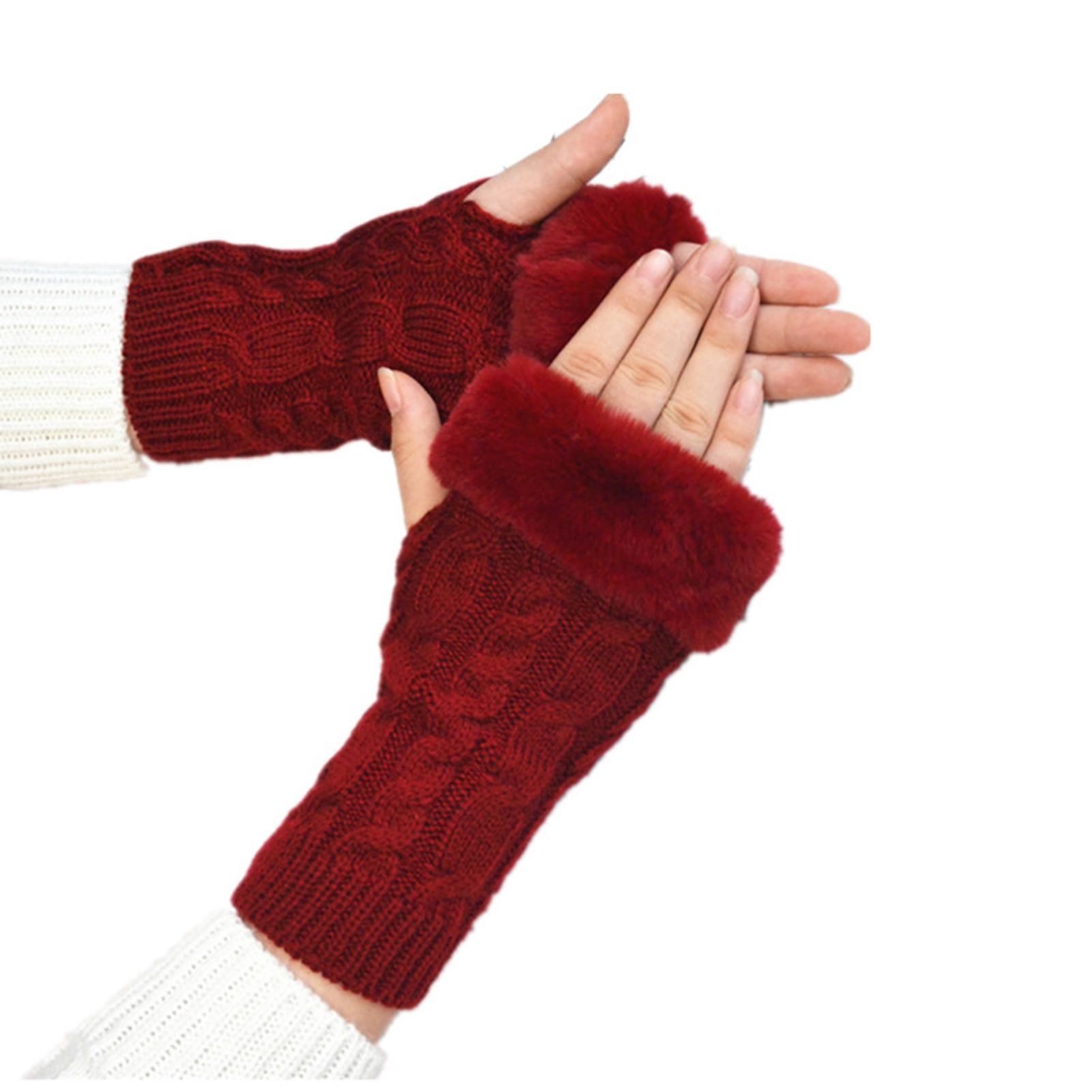 Warm Gloves Breathable Fingerless Solid Color Winter Mitten Gloves