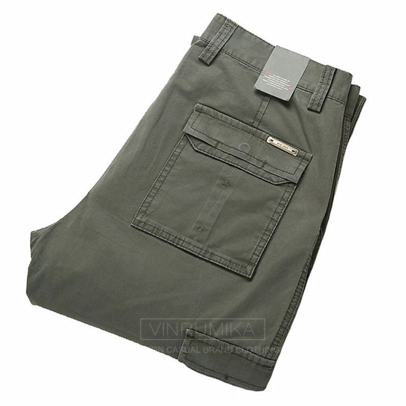 Men's Summer Multi-pocket Overalls Pants Man Spring Autumn Casual Brand Army Green Cotton Loose Cargo Pant long trousers
