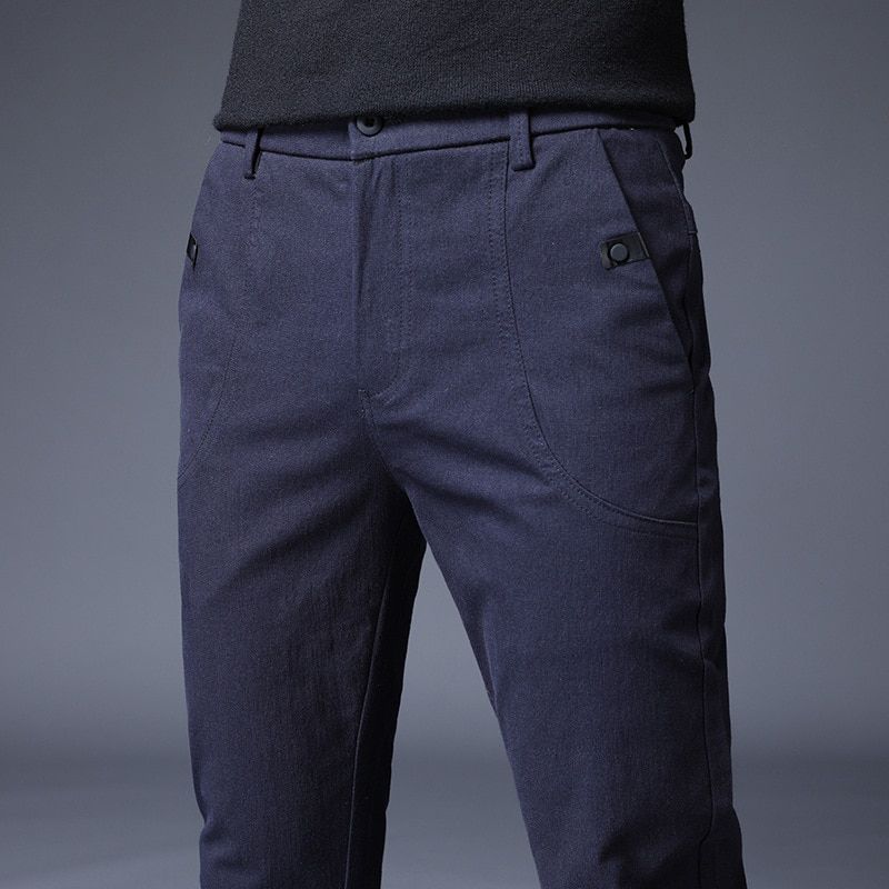 New Men's Pants Slim Casual Pants Full Length Fashion Business Stretch Trousers Male Pants Black Blue Pantalones