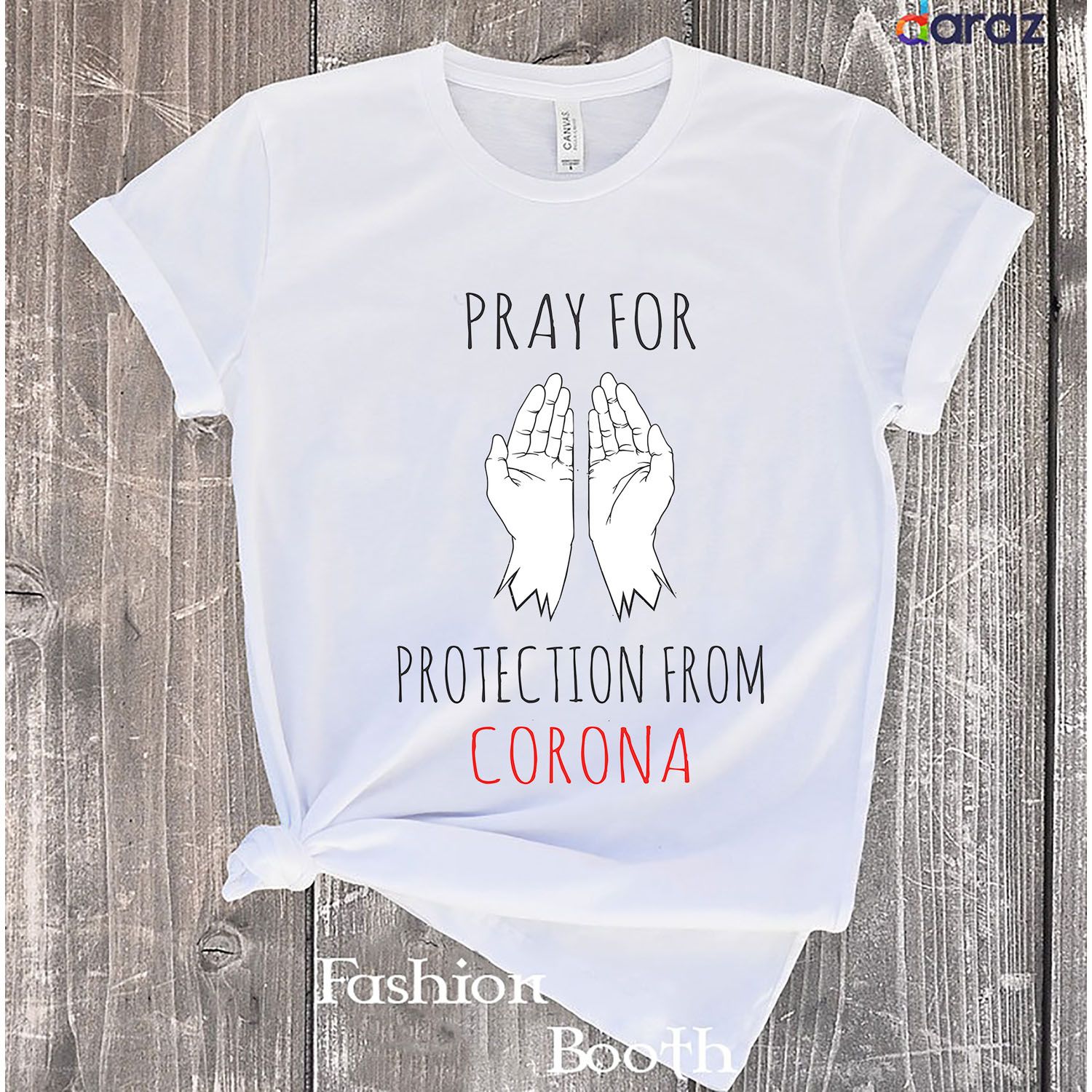 White Short Sleeves T-Shirt  Pray for protection from  A Fashion Booth Quality