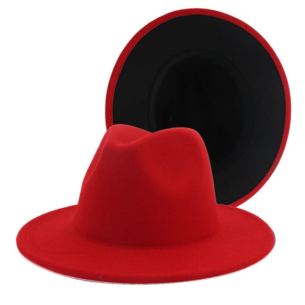 Fashion Yellow Royal Blue Patchwork Felt Hat Women Men Wide Brim Wool Jazz Hats Panama Trilby Cap Trend Gambler Hat
