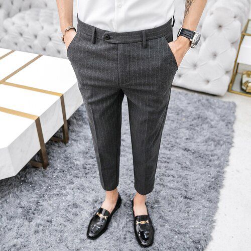 2021 Spring Formal Men's Suit Pants Fashion Casual Slim Business Dress Pants Male Wedding Party Work stripe Trousers Size 28-36