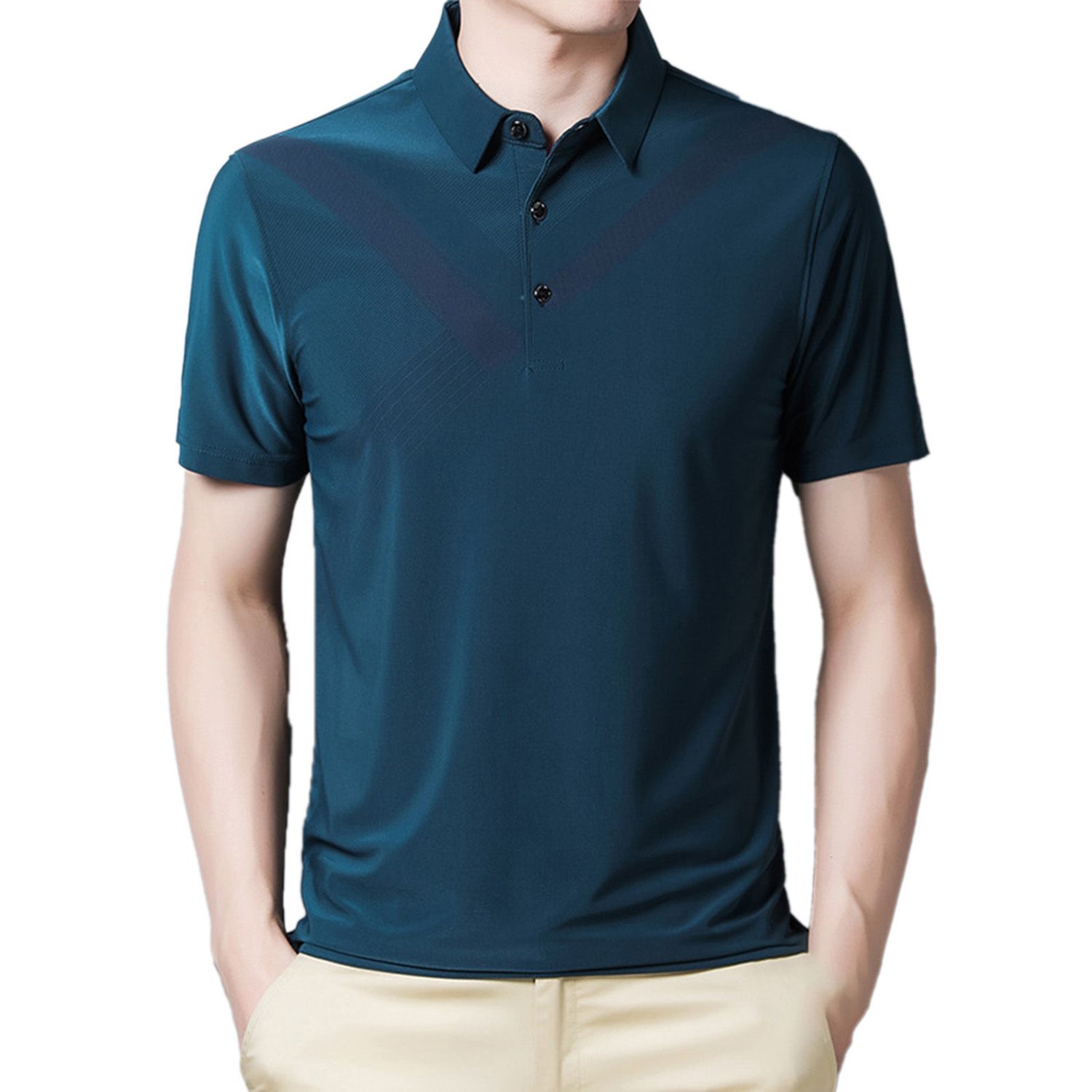 Shirt Stripe Print Short Sleeve Polyester Short Sleeve Buttons T-Shirt for Business