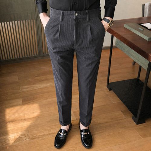 2022 Spring Autumn Men's Corduroy Casual Pants Business Fashion Elastic Regular Fit Stretch Trousers Male Formal Suit Pants Z24