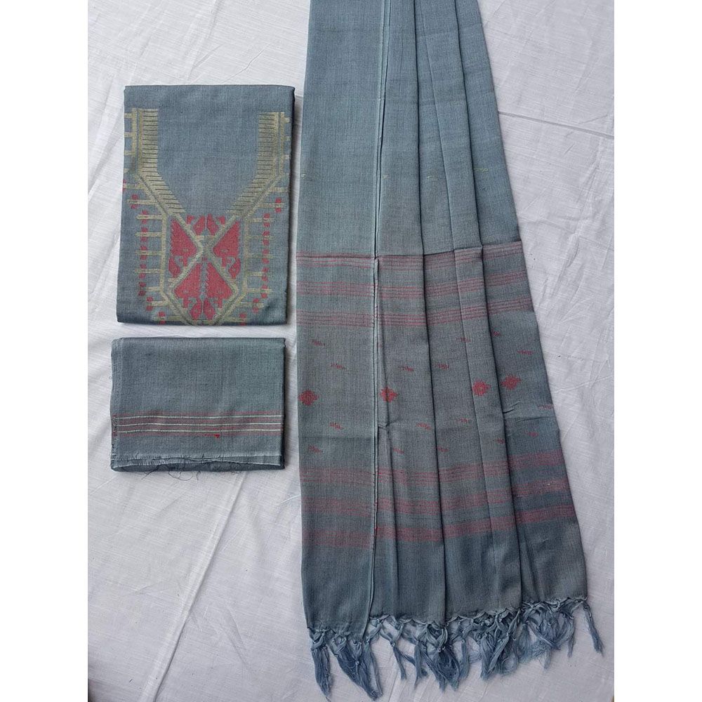 Export Quality Nur Unstitched Hand Work Jamdani Salwar Kamiz Three Piece Dresses {3 Piece}