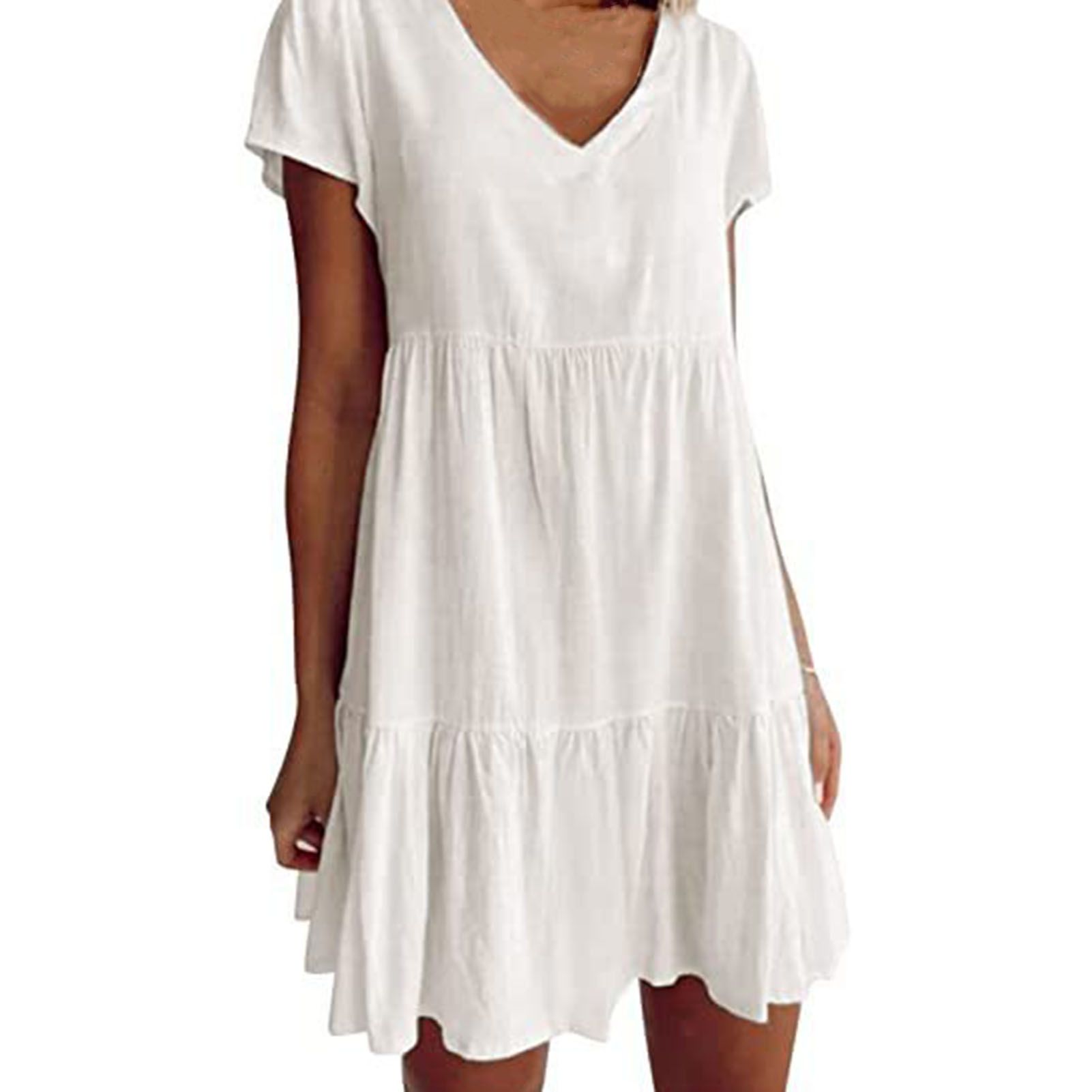Summer Dress Short Sleeve Solid Color Summer Short Dress