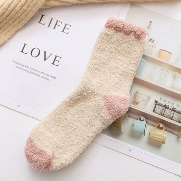 Solid Soft Women Fluffy Socks Coral Velvet Winter Warm Home Indoor Floor Girls Terry Towel Fuzzy Socks Color Patchwork Socks