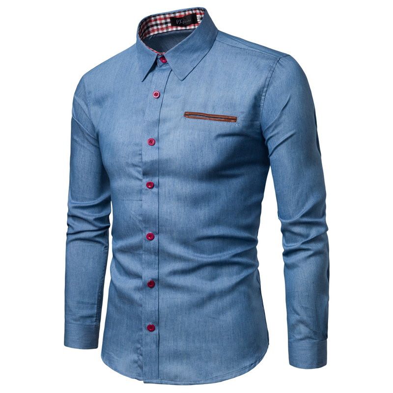 AIOPESON 2020 Autumn Mens Jeans Shirt Solid Slim Fit Long Sleeve Jeans Shirt Men Top Quality 100% Cotton Denim Jeans Men Shirts