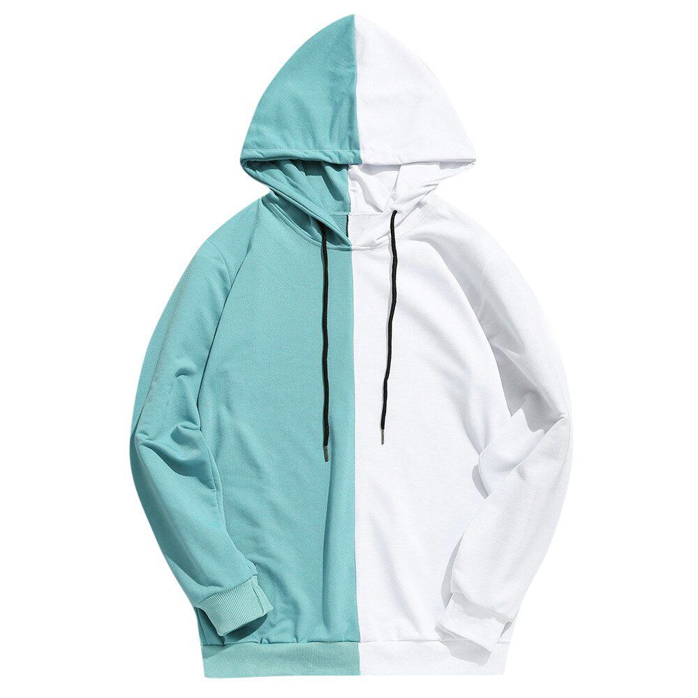 Men's Spring Long Sleeve Hoodies Fashion Half Black Half White Cool Hoodies Men Patchwork Cotton Sweatshirt Male Hoody Top Cloth
