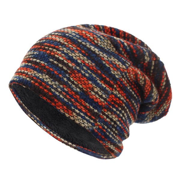 Knitted Hat Women Skullies Beanies Winter Hats For Men Bonnet Striped Caps Warm Baggy Soft Female Wool Male Beanie Hat