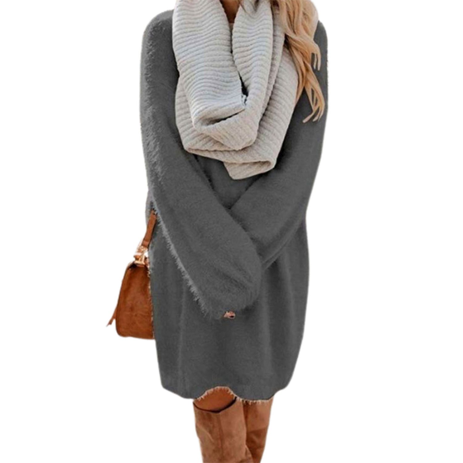Winter Dress Elastic Breathable Women Plush Pullover Dress