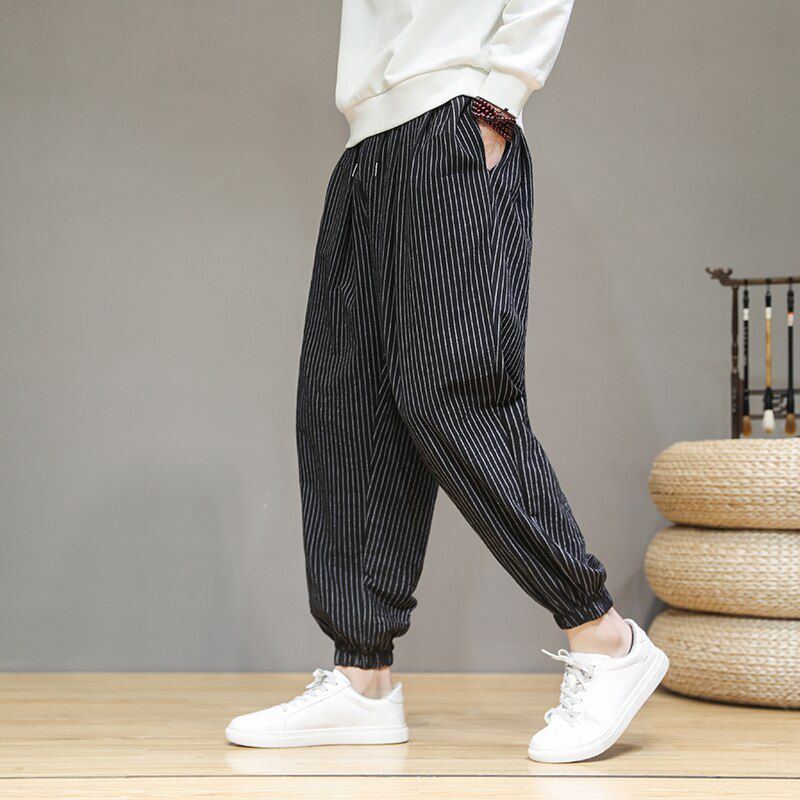 Cotton Linen Men Casual Harem Pants Baggy & Comfortable Large Size New Autumn Printed Sweatpants Male Trousers