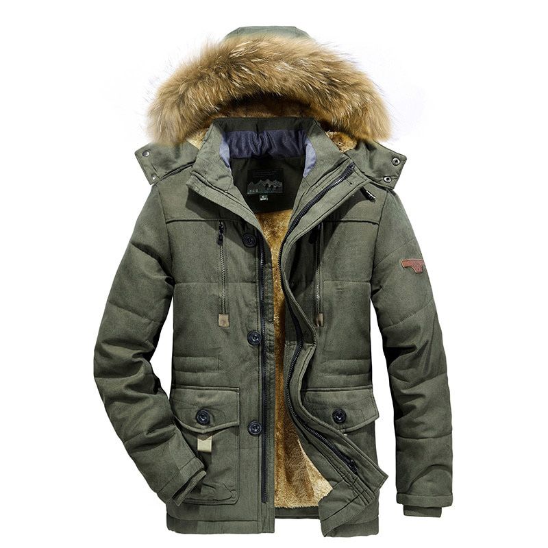 Men Winter Thick Warm Hooded Parka Coat Casual Loose Windproof Neckline Jacket Autumn Thick Warm Multi Pocket Parka Men