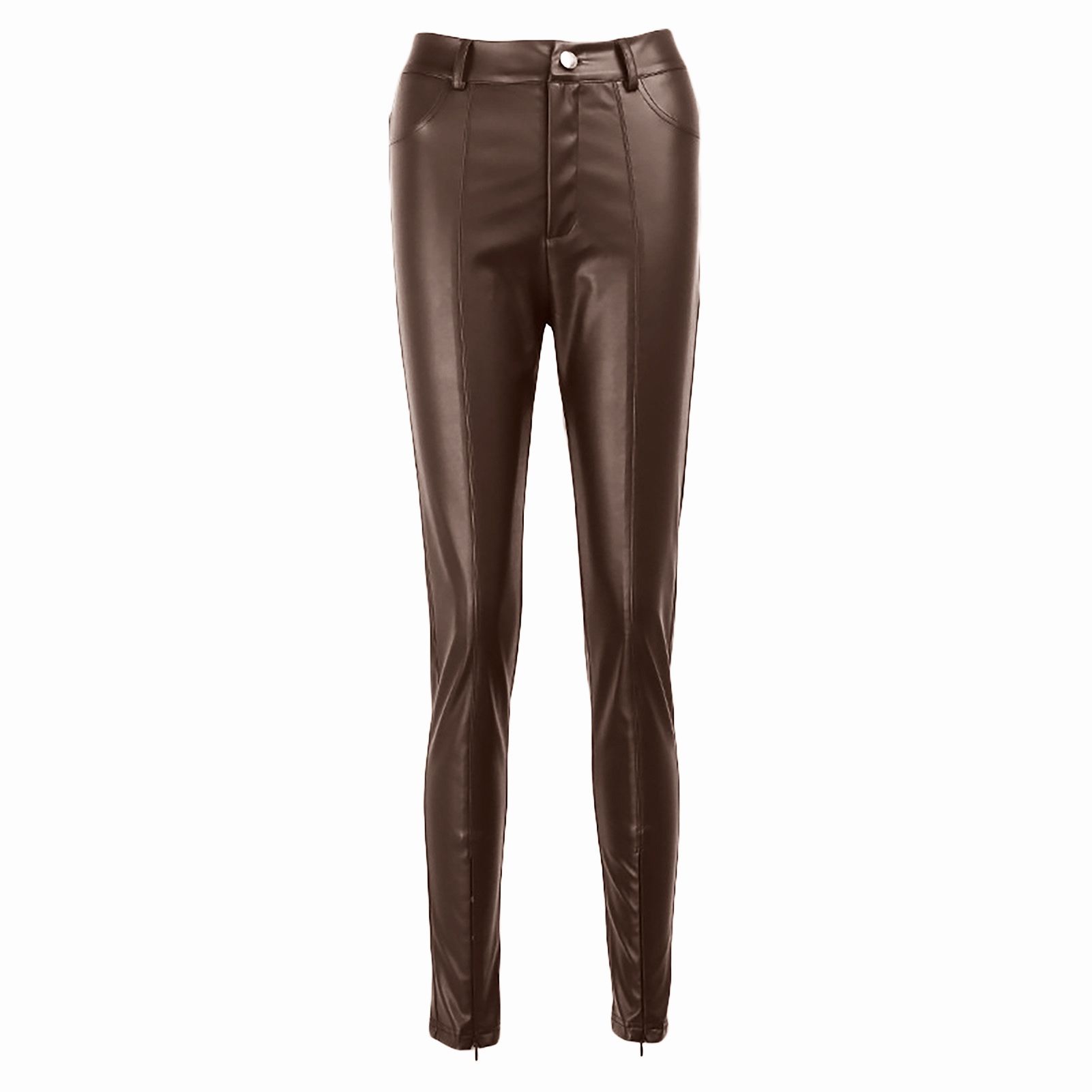 Lady Pants Zipper Closure Faux Leather Fashion Female Pants