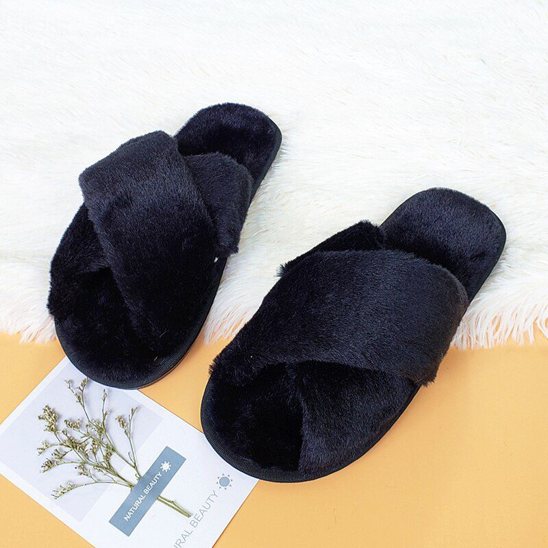 Winter Women House Slippers Faux Warm Flat Shoes Female Slip on Home ry Ladies Slides Plus Size Wholesale