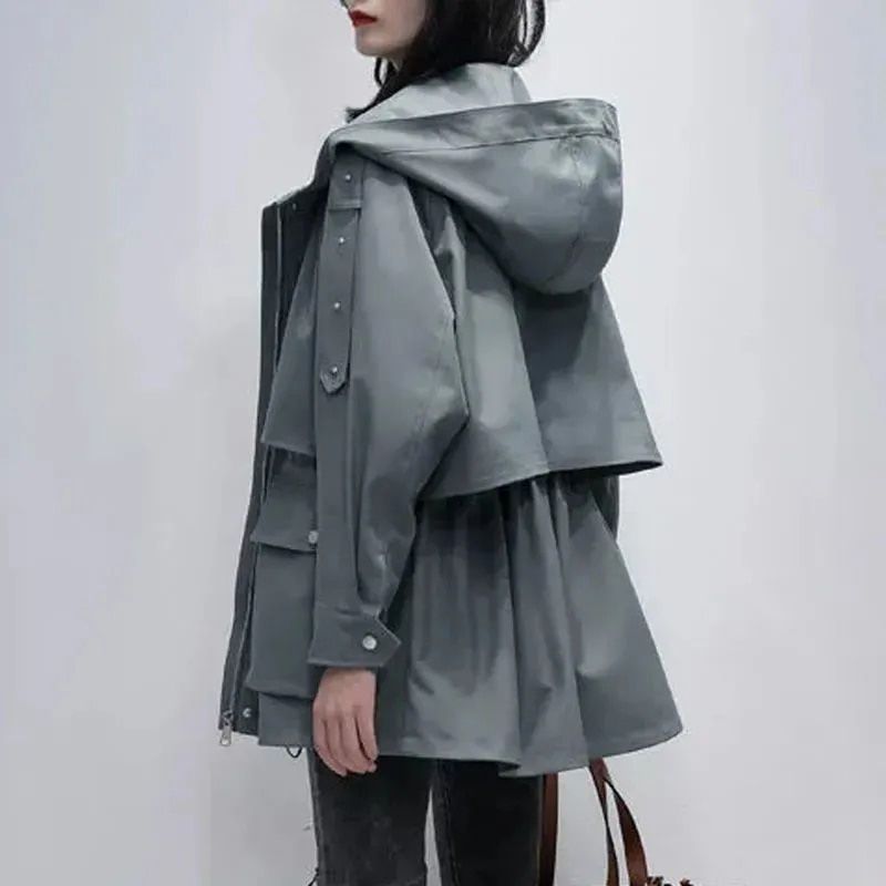 Fashion Long Coat Woman Solid Trench Coat Korean Hooded Female Windbreaker Spring/Autumn Oversize Zipped Coat