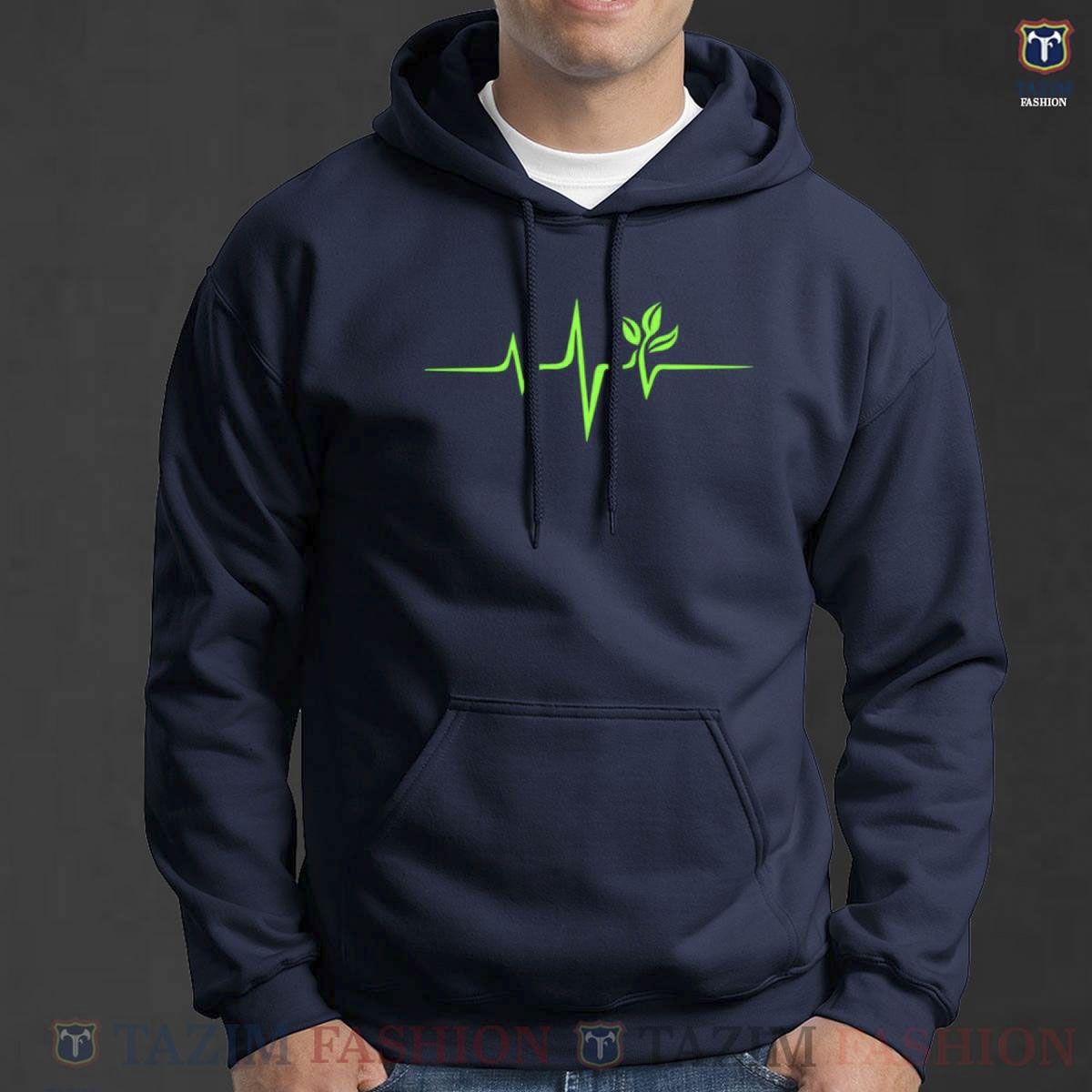 Green Life Stylish Navy Blue Cotton Long Sleeve Hoodie By Tazim Fashion