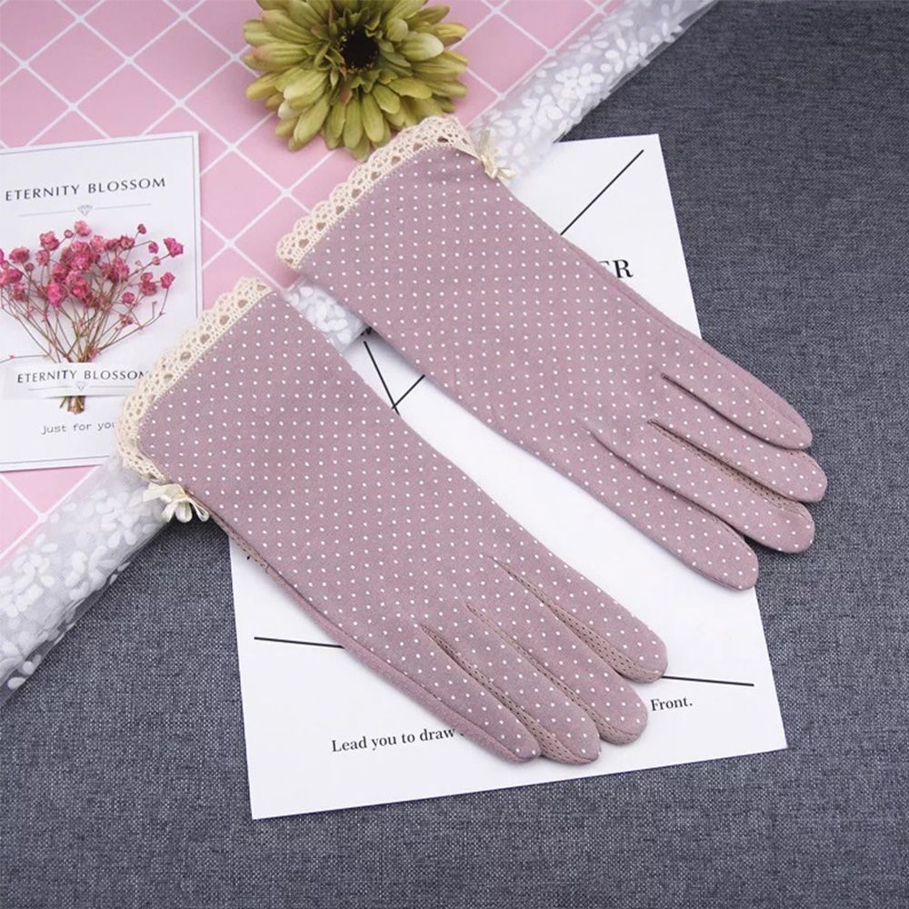 【BestGO】Elastic Fashion Summer  Sunscreen Wave Point Antisd Women Gloves Driving Gloves Dots Gloves Touch Screen