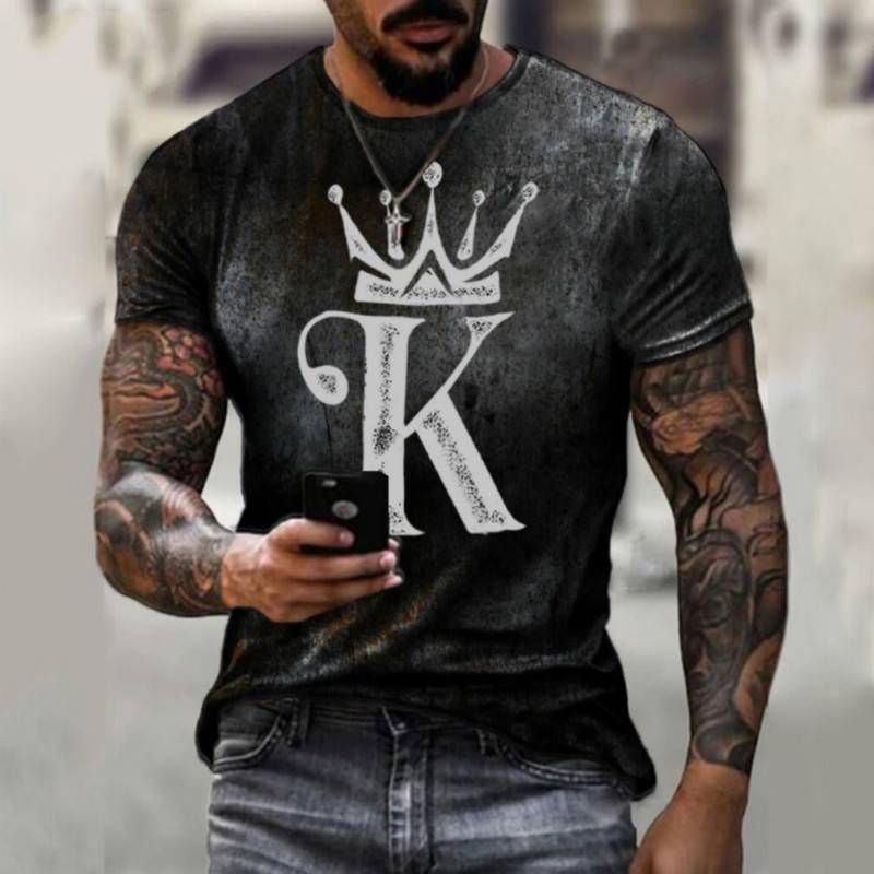 K Gradient 3D Print Short Sleeve Men T Shirt European And American Fashion Mens Summer Round Neck Streetwear Oversize Tees