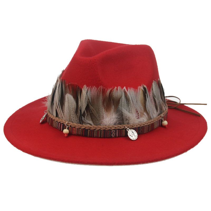 Winter Women Hats New Jazz Caps Vintage Belt Feather Men Hat Fedora  Newsboy Western Cowboy Women Felted Hats SombrDe Mujer