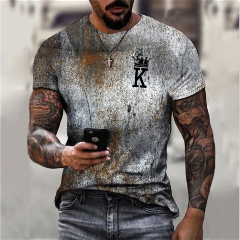 2021 New summer T-shirt Short Sleeve 3D Card Print Men's T Shirt Fashion Male Casual Streetwear Fashion Retro Oversieze T Shirt