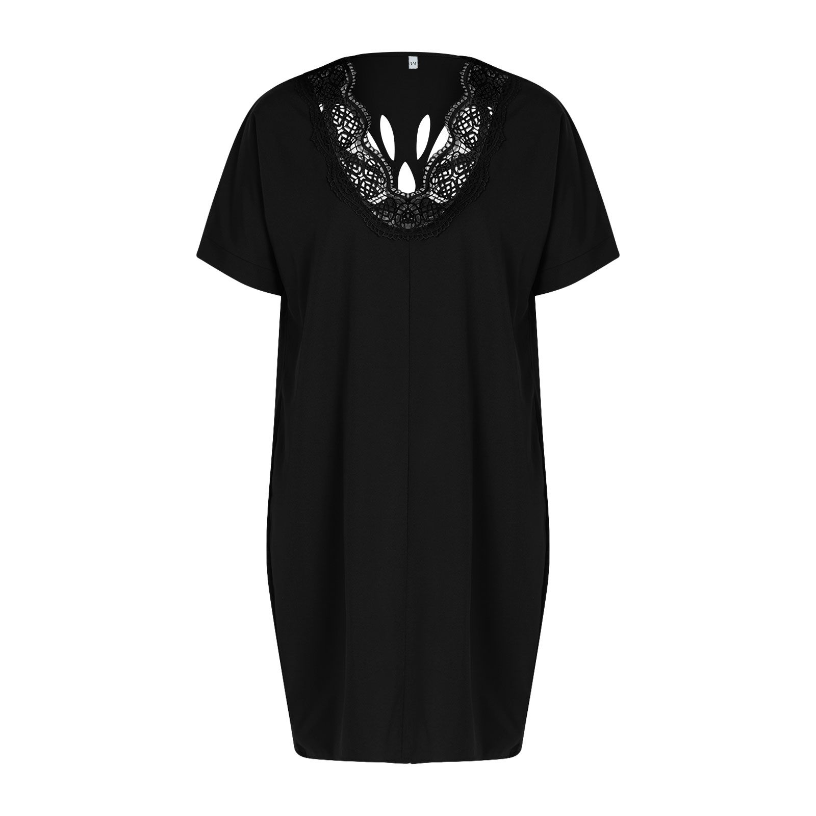 Women Summer A-line Dress, Adults Loose Butterfly Cutout Solid Color V-neck/Lace Collar One-piece