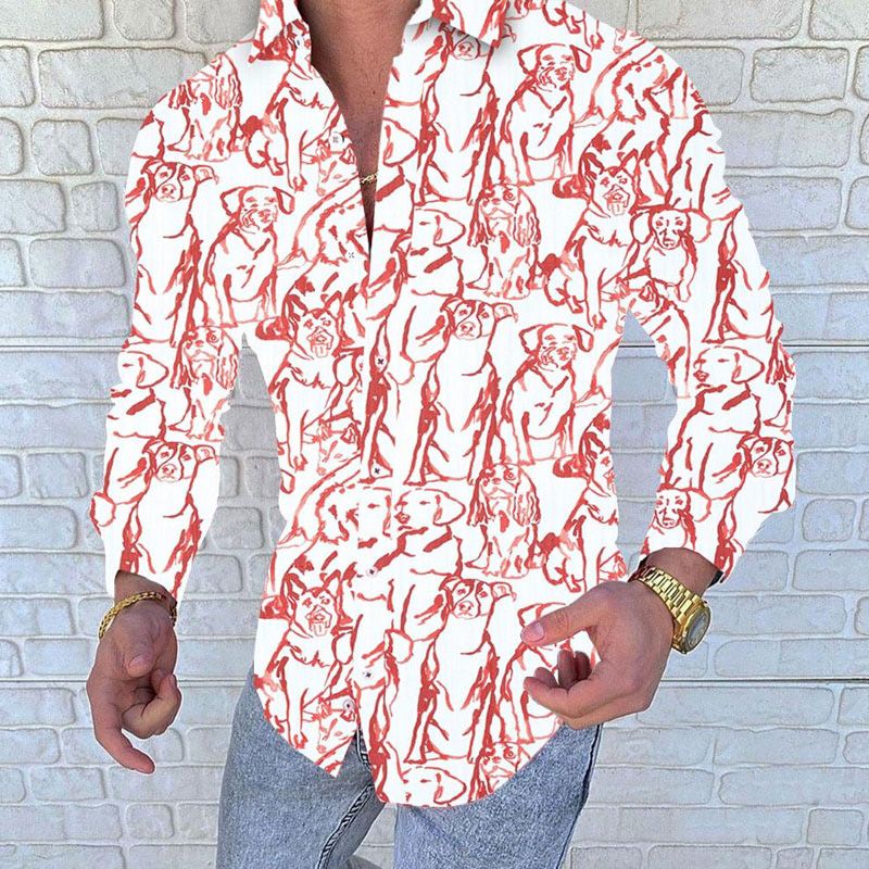 New Style Men's Casual Long Sleeve Shirts Fashion Flower 3D Printed Turn-Down Collar Slim Fit Gothic Party Single-ed Shirt