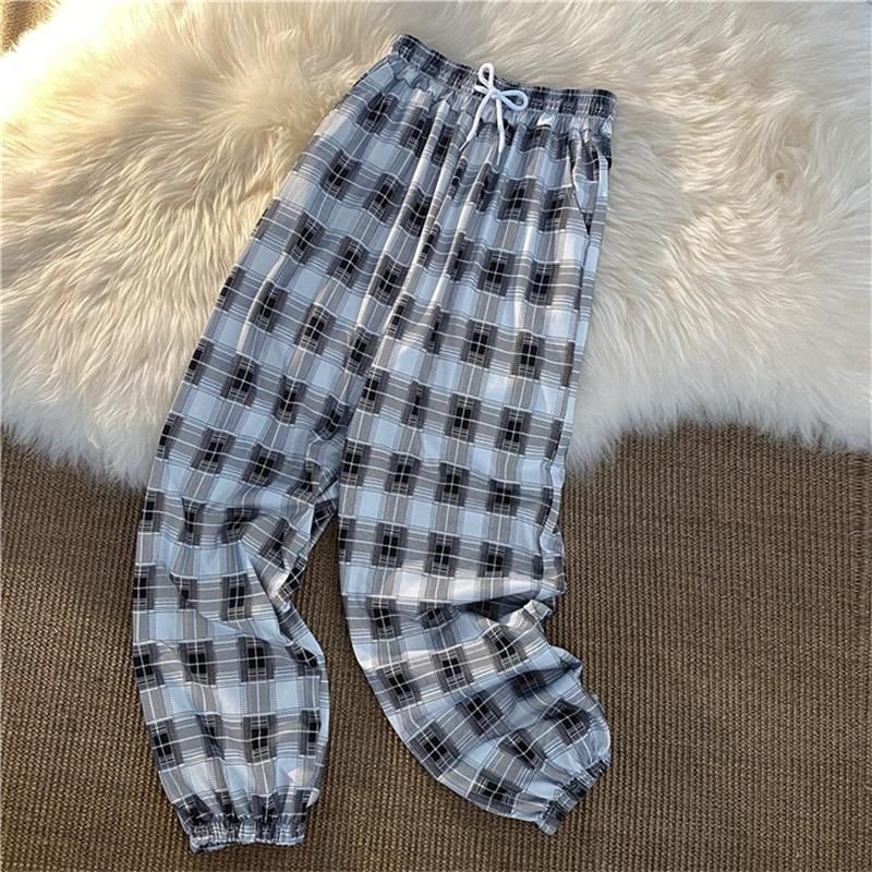 Pants Women Bunch of feet Fashion Plus Size Black Plaid Summer Students Streetwear Harem Long Trousers Womens Chic