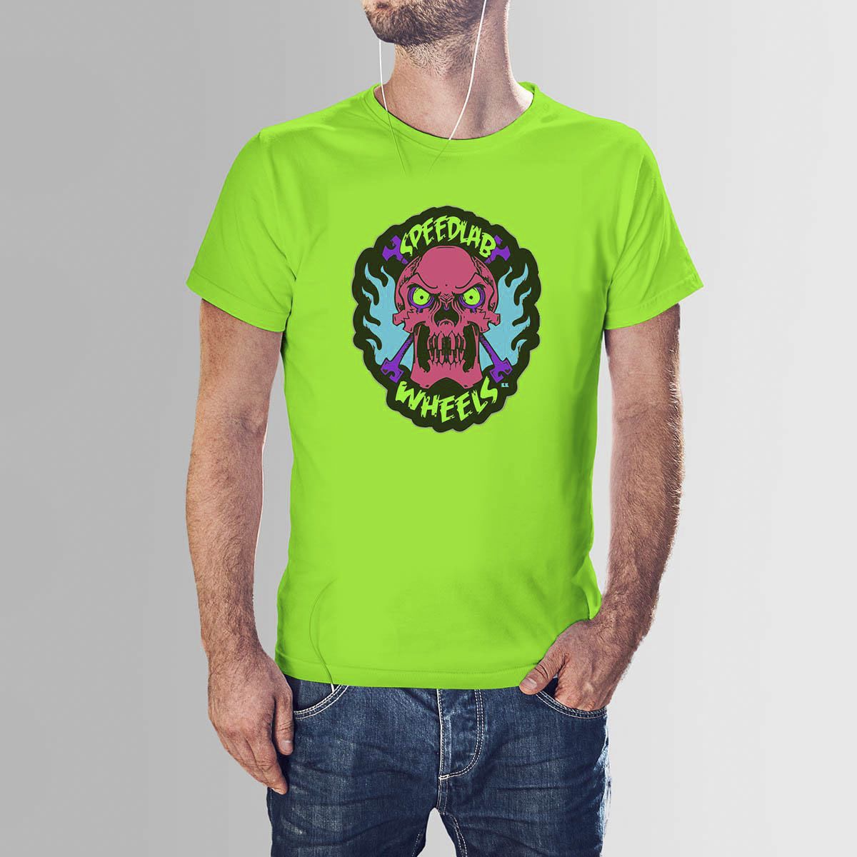 Lime Cotton Speedlab wheels Scary HNH  T-shirt For Men