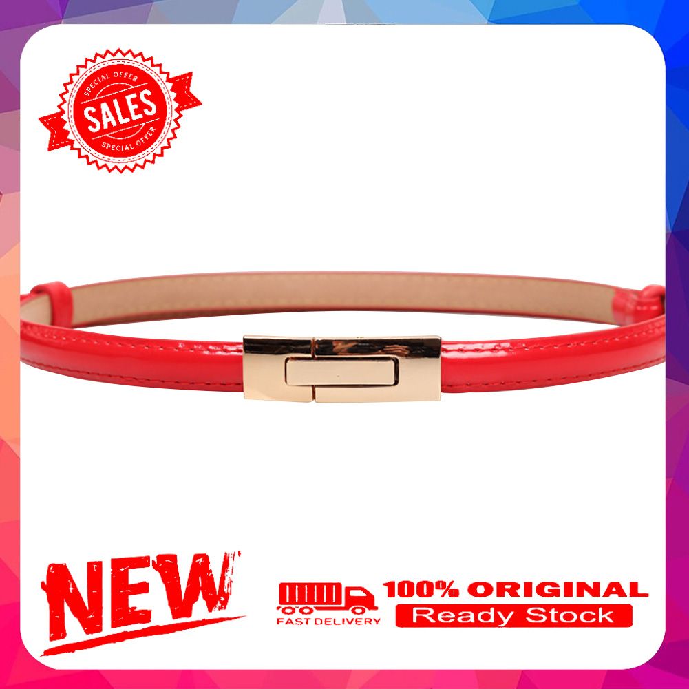 Vist Fox Fashion Faux Leather Women Slim Belt Metal Buckle Solid Color Strap Waistband