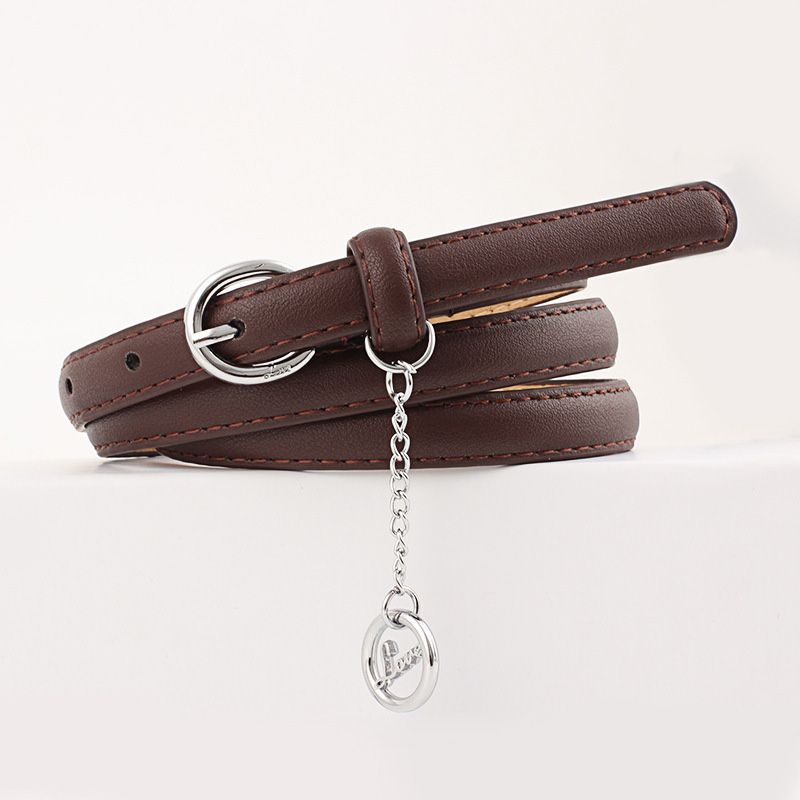 Loldeal Women's Belt Pendant Pendant Decorative Oval Pin Buckle Casual PU Leather 103CM