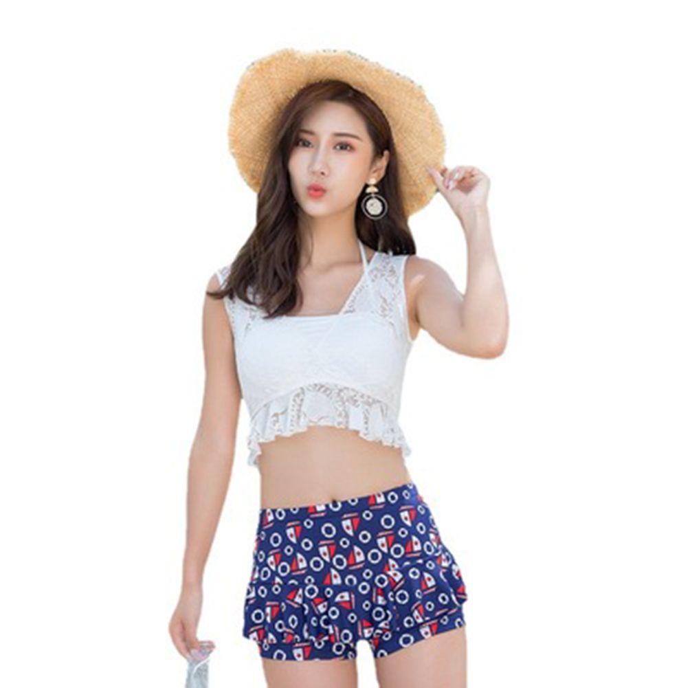 Yfashion 2 Pcs/set Women  suit  Fit Cute Suit ervative wo-piece Split Hot Spring wear color