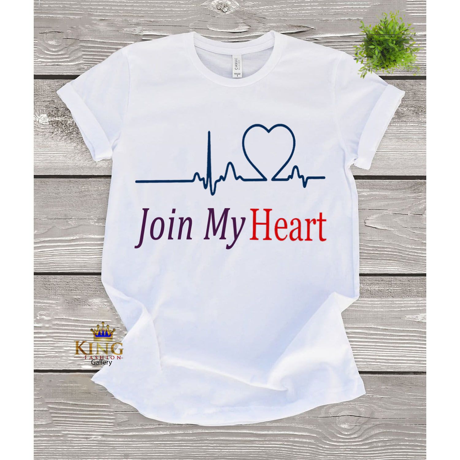 Join My Heart White Short Sleeve Printed T-Shirt For Men - T Shirt