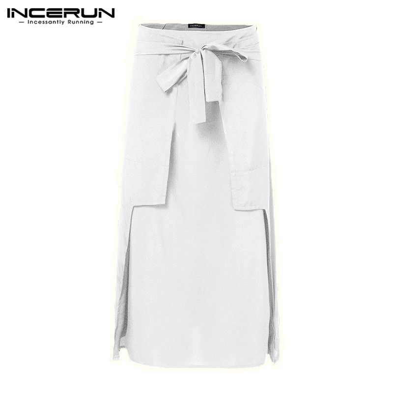 INCERUN Fashion  Kilt Samurai Trouser Mens Long Skirts Martial Arts Style Kendo Skirts Men Solid Retro Military Clothing S-5XL