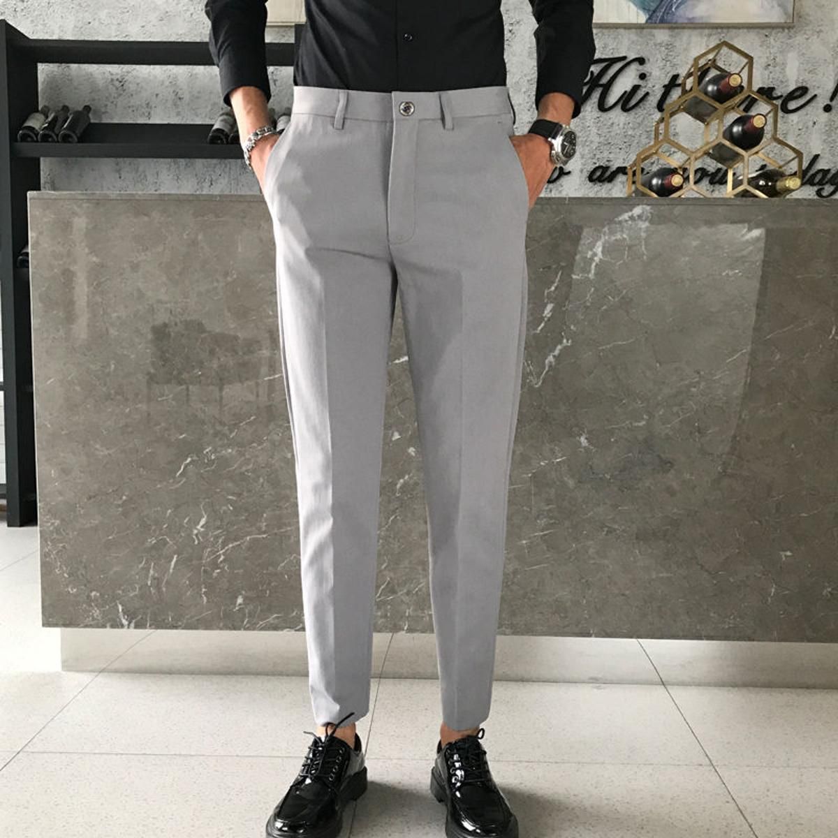 Men's Suit Pants Ankle-Length Dress Pants Men New High Waisted Trousers Male Small Casual Pants Korean Fashion Slim Fit Pants