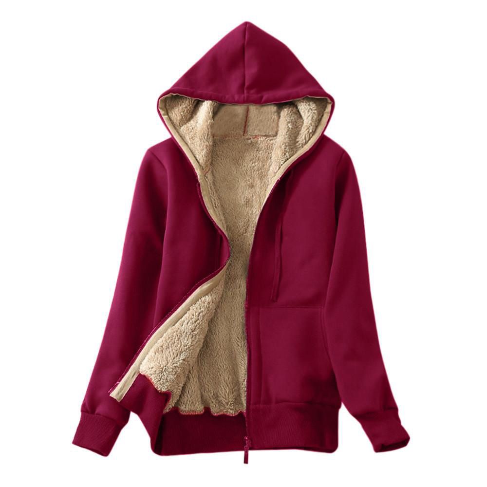 Women's Casual Winter Warm Sherpa Lined Zip Up Hooded Sweatshirt Jacket Coat