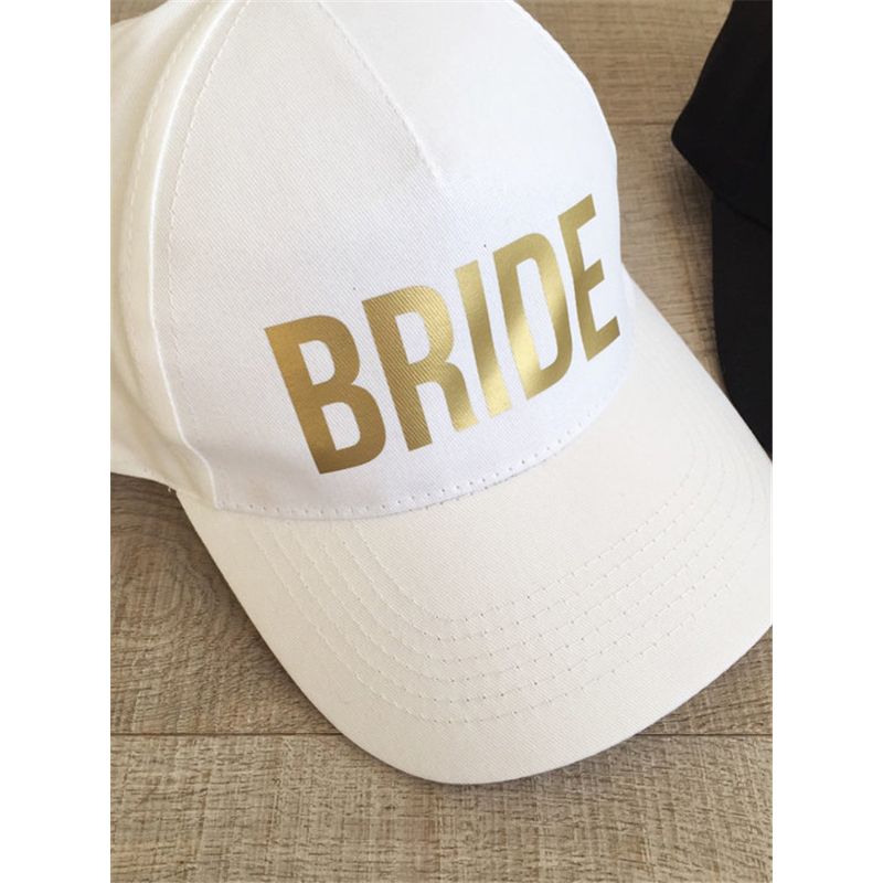 BRIDE SQUAD Baseball Caps Golden Print Style Hats Women Wedding Preparewear White Black party Summer Hats