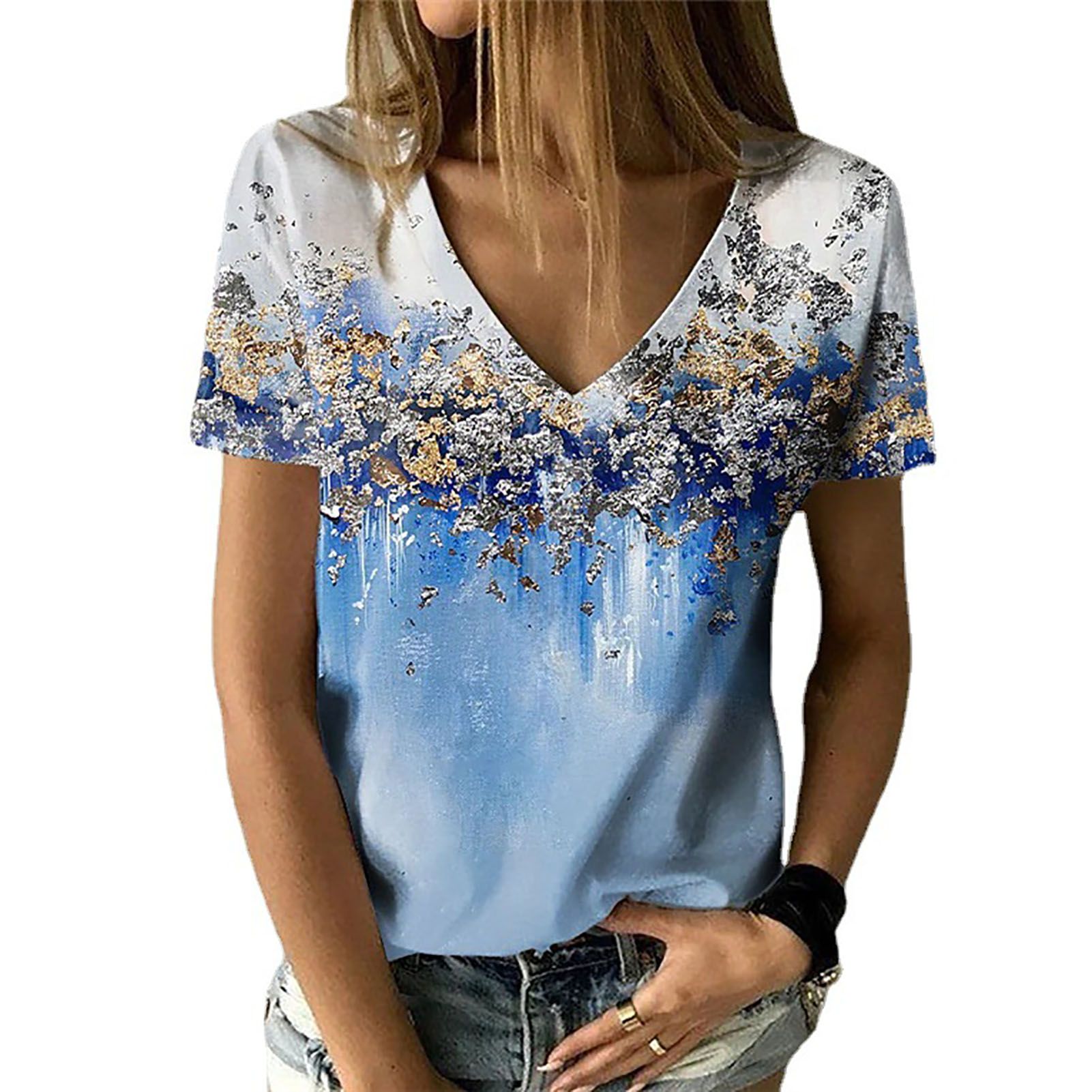 Casual T-shirt Stretchy Summer Pullover Loose Tee