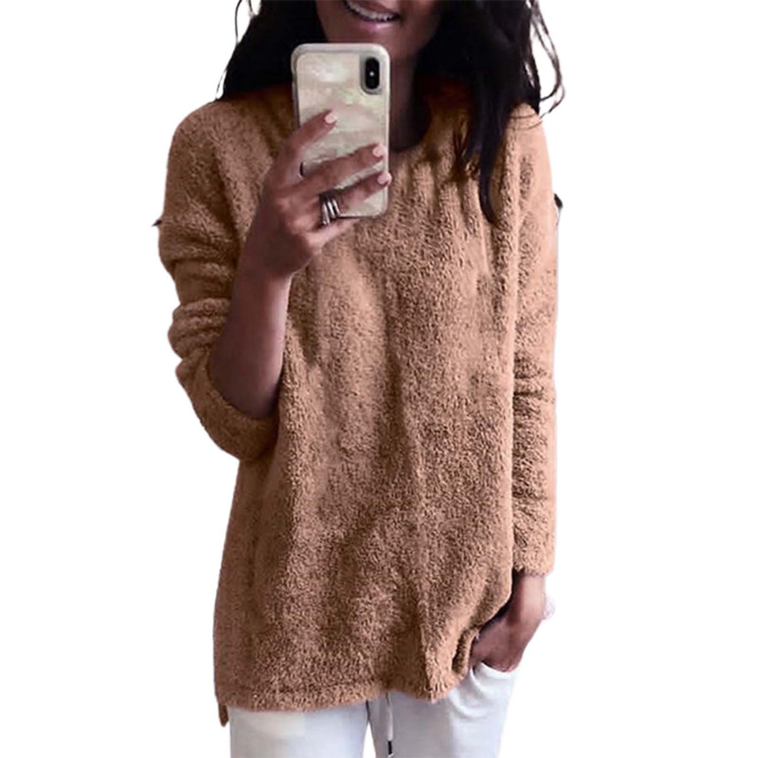 Autumn Tee Shirt Stretchy Pure Color Casual Knitting Sweater