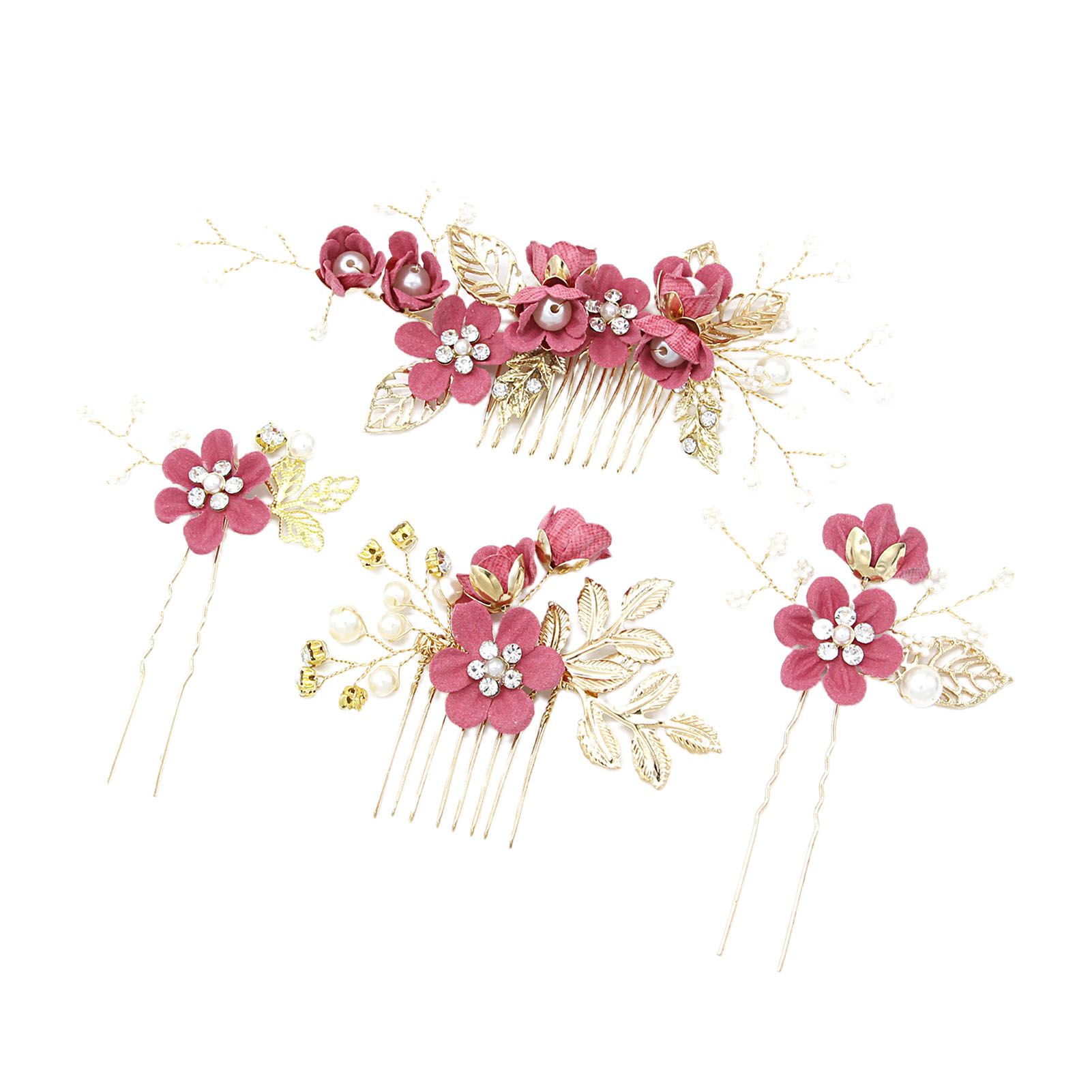 Floral Hair Pins Charming Hair Side Comb Clips Flower Rhinestone Faux Pearl Hair Clips