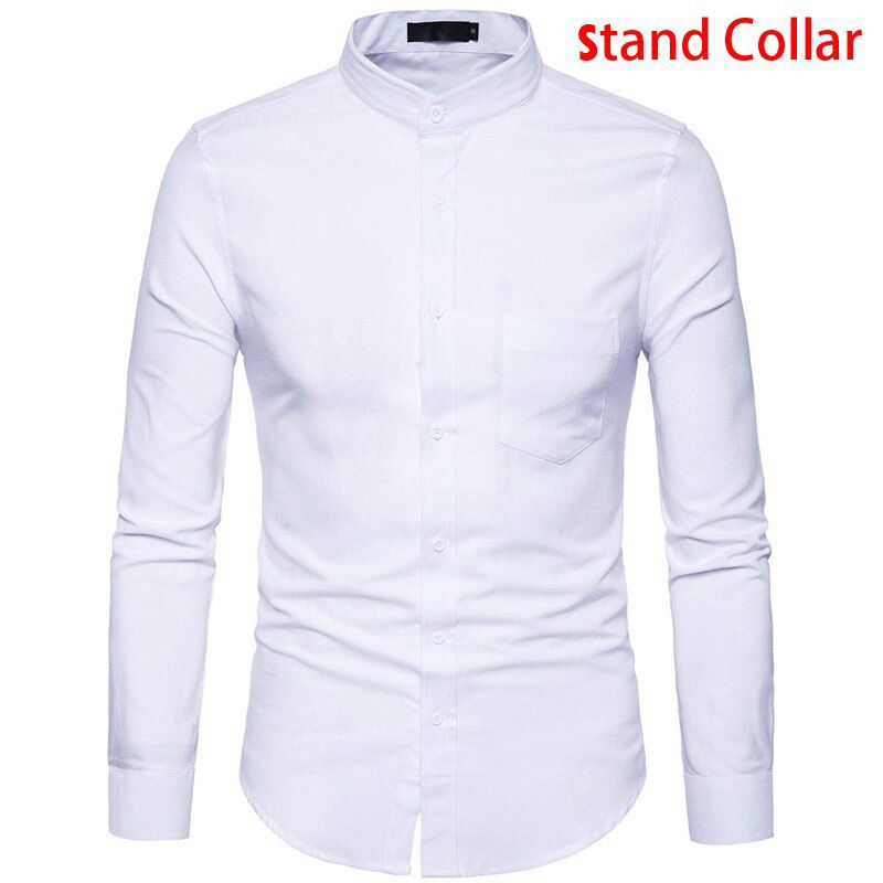 Oxford Cotton Shirt Men 2018 Spring Casual Slim Fit Stand Collar Mens Dress Shirts Long Sleeve Solid Chemise Homme Army Green