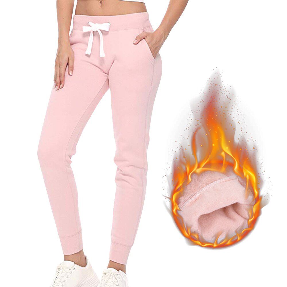 Spring Women Casual Sweatpants Gym Workout Solid Thin Fleece Trousers Velvet Winter Warm Female Sport Pants Running