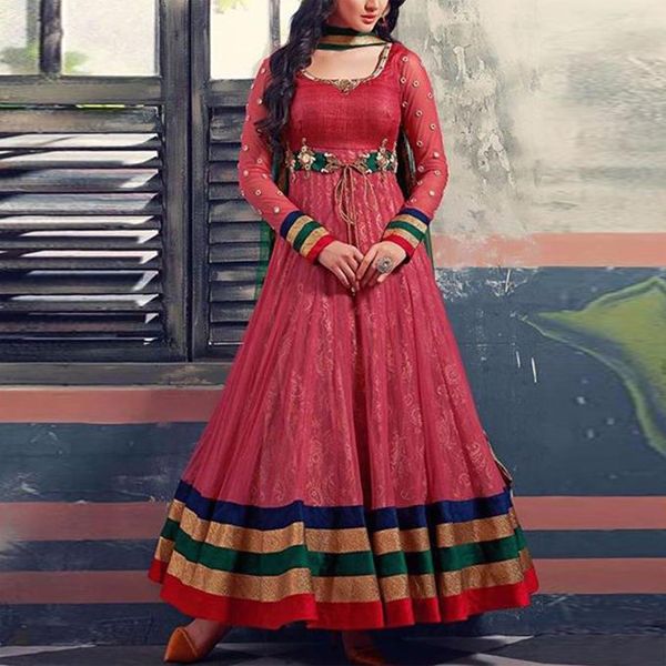 Hot  Pink  Semi-Stitched  Georgette  Gown  for  Women