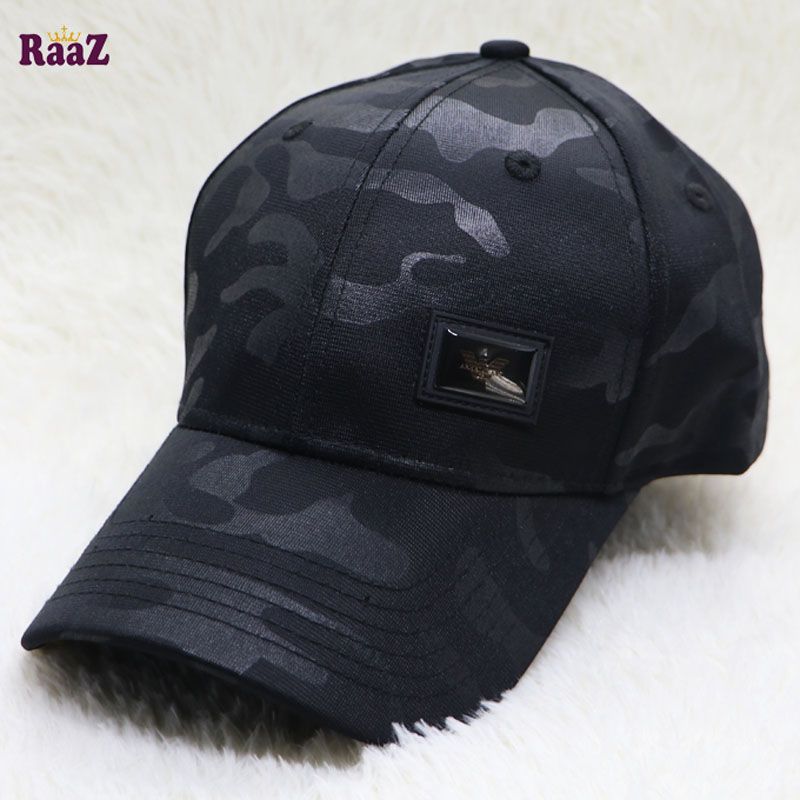 Black Camo Print Armaani Steel Logo Stylish Cap