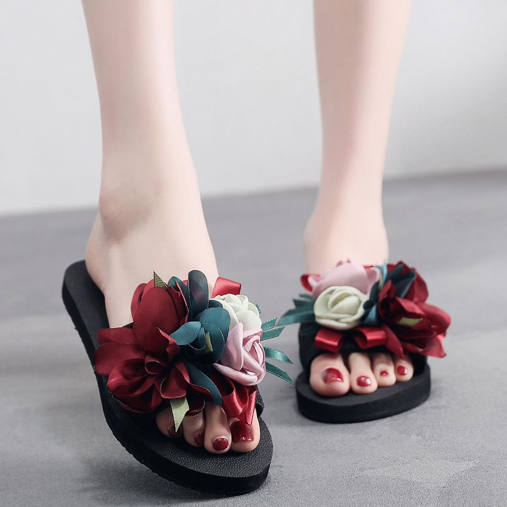 korean flat sandals new style sandals shoes for women fashion slippers for women Women's Bohemian Flower Flat Slippers Summer Sandals Non-slip Beach Shoes